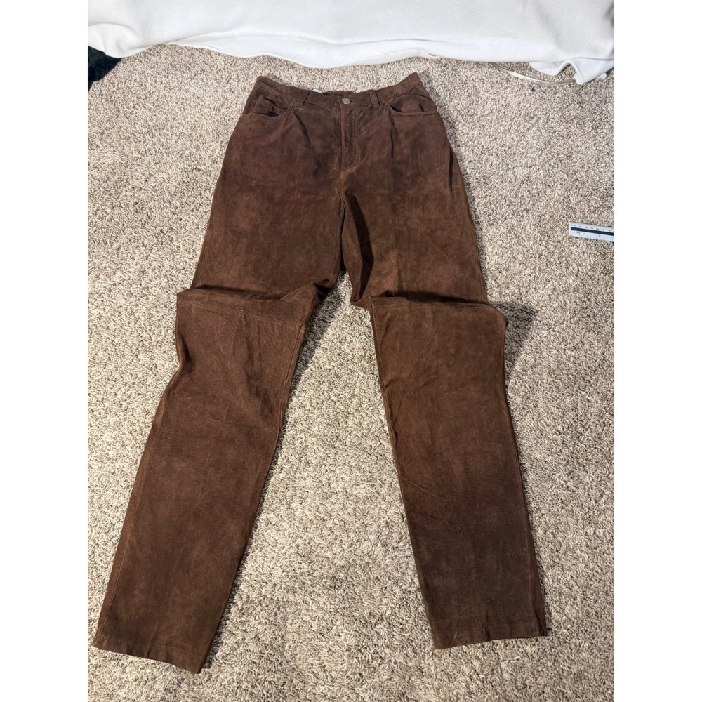 Jones New York Sport Womens Suede Leather Pants Size 4 Brown Straight Leg Y2K